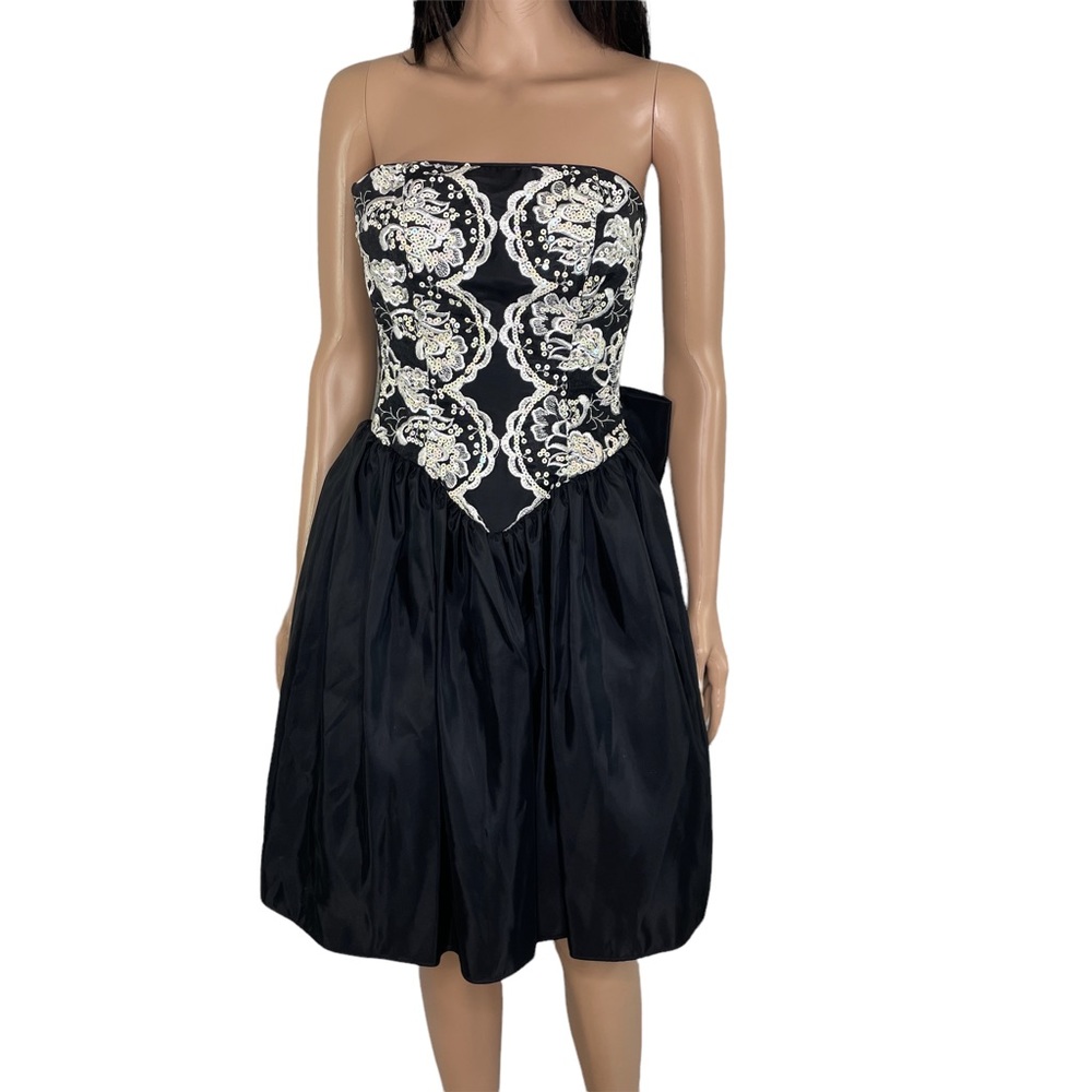 Jessica McClintock Gunne Sax Corset Prom Dress Satin USA Black Strapless Sz 3/4